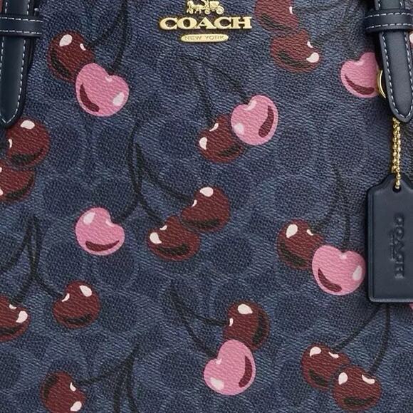 NWT Coach Mollie Tote In Signature Canvas With Cherry Print CAA73 - Picture 10 of 11